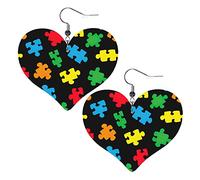 Consapevolezza dell'autismo Orecchini in pelle con motivo a puzzle per le donne Ciondolano l'orecchino con ciondolo a forma di cuore con gancio Regali per ragazza adulta