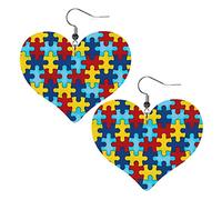Consapevolezza dell'autismo Orecchini in pelle con motivo a puzzle per le donne Orecchini pendenti con pendente a goccia con gancio Regali per ragazza adulta