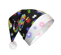 Consapevolezza dell'autismo Puzzle Pezzi Cuore Led Cappello di Natale, Illumina Cappello di Natale Unisex Cappello di Vacanza Per Il Partito di Vacanza Forniture