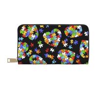 Consapevolezza dell'autismo Puzzle Pezzi Cuore Lungo Ecopelle Frizione Chic Elegante Portafogli da donna per donne moderne Porta carte di grande capacità e tasche organizer Borsa durevole per i viaggi