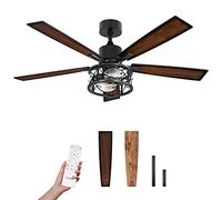 Consciot Ceiling Fan With Lights, 52 Inch Farmhouse Indoor Ceiling Fan With Remote, Quiet Reversible DC Motor, 5 Double Finish Wood Blades, Easy Dual Mount, Support Dimmable 2*E26 Bulbs(not included)
