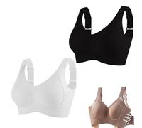 Consciouts Bra, Women's Ribbed Push Up Adjustable Wireless Bra, Seamless Breathable Support for all Day Comfort (2Pcs*F,XL)
