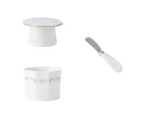 Conservazione del burro Burriera in ceramica con coperchio for ripiani cucina morbida coltello(Bianco)
