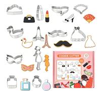 Consnew Set 12 Pezzi Stampo per Biscotti Make-up in Acciaio Inossidabile, con Scarpa col Tacco Alto, Borsa, Rossetto, Flacone di Profumo - Riutilizzabile per Addio al Nubilato e Feste