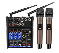 Console audio mixer stereo, Mixer audio a 4 canali, console di mixaggio DJ digitale professionale con microfono wireless, mixer audio da studio portatile for registrazioni dal vivo