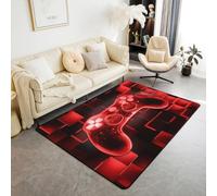 Console di gioco per bambini, tappeto soggiorno 150 x 200, giochi tappeto pavimento, videogiochi per soggiorno, tappeto da gioco, tappeto neon luminoso quadrato, griglia geometrica rossa antiscivolo
