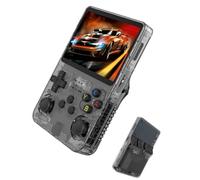 Console di gioco portatile R36S con schermo da 3,5"Doppi Joystick 3D,scheda TF da 64/128 GB e oltre 20000+ giochi classici Portatile Console retrò per Viaggi(Black,128GB)