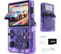 Console di gioco retrò portatile con schermo IPS da 3,5 pollici, sistema Linux, memoria da 64 GB, oltre 15.000 titoli classici e batteria a lunga durata, viola
