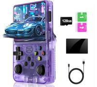 Console di gioco retrò R36S, schermo IPS 3.5", 128 GB, 20000+ giochi preinstallati, sistema open source, doppio joystick, batteria 3500 mAh, portatile per adulti e bambini (trasparente)
