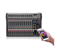 Console di missaggio audio a 12 canali, mixer audio, con equalizzatore a tre bande 48 V con USB Bluetooth multitraccia, per conferenze KTV domestiche, bar, spettacoli teatrali,Black