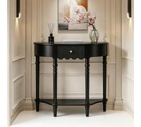Console Entrée Bois Massif Avec Tiroirs Et Étagère, Style Vintage | Bois Massif, Design Demi-Lune, Rangement Pratique, Finition Stable, Assemblage Rapide(Black,35.4inW/90cm)