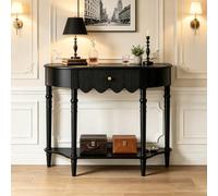Console Entrée Bois Massif Avec Tiroirs Et Étagère, Style Vintage | Bois Massif, Design Demi-Lune, Rangement Pratique, Finition Stable, Assemblage Rapide(Black,39.4inW/100cm)