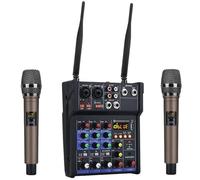 Console mixer audio a 4 canali Woopker con microfono wireless Mixing Ingresso USB Mixer DJ Artisti e Band(Black Set)