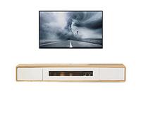 Console multimediale a parete da 47,2 pollici con 2 cassetti, supporto TV galleggiante in legno massello, ripiano per set-top box per decoder via cavo, cavo nascosto, legno di gomma/C/120 cm/47,2