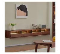 Console multimediale Supporto per TV mobile in legno di noce, mobile TV a parete con 4 ante, moderno centro di intrattenimento, grande scaffale sotto il televisore