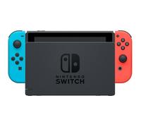 Console Nintendo Switch con una gioia rossa neon e un gioia blu neon