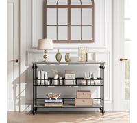 Console rustica a 3 livelli, tavolo stretto per divano con ripiani portaoggetti, mobile moderno per ingresso o corridoio, 109 cm di lunghezza, design sottile per soggiorno o dietro il divano