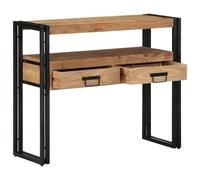 Console Table 90x33x75 cm Solid Acacia Wood, Steel Frame, 2 Drawers, Brown | Struttura acciaio, 2 cassetti, 1 ripiano, legno massello, stile moderno, uso interno