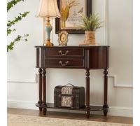 Consolle a mezza luna con cassetto portaoggetti, tavolino da ingresso moderno in legno massello, tavolino stretto semicircolare per divano, complemento d'arredo per corridoio(Dark Walnut,110cm/43.3in)