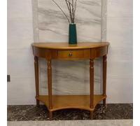 Consolle a mezza luna in legno massiccio, tavolo consolle retrò per divano con cassetto portaoggetti, tavolo d’accento semicircolare per soggiorno,angoli arrotondati(Light Walnut,23.6*11.8*31.5in)