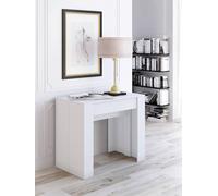 Dmora - Consolle allungabile Maclodio, trasformabile in tavolo da pranzo, salvaspazio ed estensibile fino a 237 cm, 90-237x76,6x90 cm, Effetto legno bianco