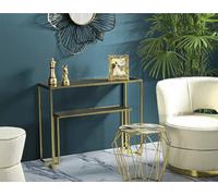 Consolle Bione, Tavolo Multiuso, Mobiletto d'appoggio, Scrivania da corridoio, 100x35 h80 cm, Oro