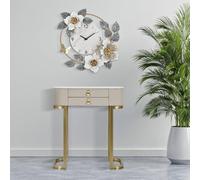 Dmora - Consolle Bolzano, Tavolo multiuso, Mobiletto d'appoggio, Scrivania da corridoio, Crema e Oro, 70x40 h80 cm