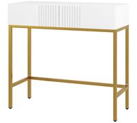 Consolle da Ingresso Moderna 2 Cassetti 80x31,5x75 cm in Truciolato e Acciaio Bianco e Oro