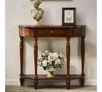 Consolle di metà secolo, tavolino da parete in legno per divano, tavolino piccolo in legno massello a mezza luna per ingresso, corridoio, veranda, tavolo semicerchio con cassetto portaoggetti