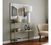 Consolle Elara, Tavolo Multiuso, Mobiletto d'appoggio, Scrivania da corridoio, 100x30h85 cm, Oro