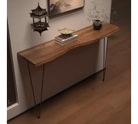 Consolle Ingresso a Parete, Tavolo Consolle con Gambe a Forcina in Metallo Nero, Tavolino da Divano Bordi Irregolari Naturali per Soggiorno, Corridoio, Atrio(Brown,120*20*80cm/47.2*8*31.5in)