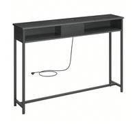 Consolle Ingresso, Tavolo Consolle con Multipresa, Tavolo da Divano, 2 Scomparti, Salvaspazio, 25 x 120 x 81 cm, per Ingresso Soggiorno Salotto, Grigio Antracite e Nero Inchiostro [Tavolo con ciabatta