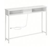 Consolle Ingresso, Tavolo Consolle con Multipresa, Tavolo da Divano, 2 Scomparti, Salvaspazio, 25 x 120 x 81 cm, per Ingresso Soggiorno Salotto, Bianco Neve [Tavolo con ciabatta multipresa] Con 2 pres