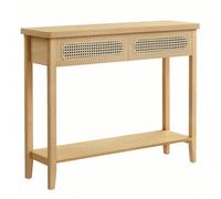 Consolle Ingresso, Tavolo Consolle per Corridoio, Tavolino da Divano Sottile per Soggiorno, Ingresso con 2 Cassetti, Ripiano Aperto, Angoli Arrotondati, Stile Boho, Beige Rovere [Invita il fascino Boh