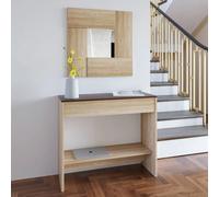 Consolle Mobile Ingresso Con Cassetto Ripiano E Specchio Quadrato Design Salvaspazio Moderno Per Soggiorno Camera Cameretta Corridoio Arredo Casa 92 x 33 x 79 cm Rovere