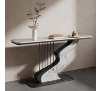 Consolle moderna a forma di arpa con piano in lastra di roccia, tavolino laterale stretto per divano, diverse finiture disponibili, ideale per corridoio, ingresso e atrio.(Black2,120CM/47.2in)