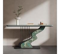 Consolle moderna a forma di arpa con piano in lastra di roccia, tavolino laterale stretto per divano, diverse finiture disponibili, ideale per corridoio, ingresso e atrio.(Black5,120CM/47.2in)