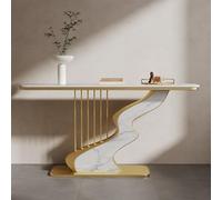 Consolle moderna a forma di arpa con piano in lastra di roccia, tavolino laterale stretto per divano, diverse finiture disponibili, ideale per corridoio, ingresso e atrio.(Gold3,100cm/39.3in)
