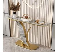 Consolle moderna con piano in lastra di roccia, gambe a forma foglia, tavolino stretto per ingresso o corridoio, ideale per l'ingresso il soggiorno come elemento decorativo(Gold2,80cm/31.4in)