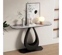 Consolle moderna con piano in marmo e base in metallo for ingresso, tavolino stretto dietro il corridoio, tavolino laterale for piccoli spazi, soggiorno(Black,150cm/59in)