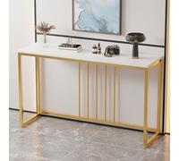 Consolle moderna con struttura geometrica in metallo e piano in pietra - Montaggio semplice e struttura robusta - Ideale per soggiorno, ingresso, retro divano o foyer(Gold+White,140cm/55.1in)