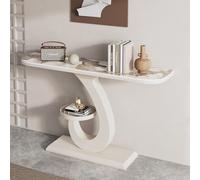 Consolle moderna con vano contenitore, angoli arrotondati a prova di bambino per ingressi stretti, corridoi e spazi dietro il divano - Piano in pietra sinterizzata(White+Yellow,120cm/47.2in)