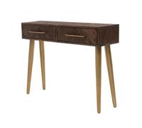 Consolle moderna di metà secolo, tavolo d'ingresso in legno massello con 2 cassetti