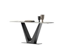 Consolle moderna in finto marmo con luce a sensore e base in metallo for ingresso(Black gold,L)