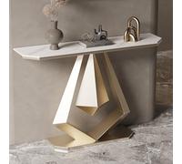 Consolle moderna stretta per dietro il divano, tavolo da ingresso industriale con base geometrica in metallo, tavolo da divano per corridoio, elegante finitura oro, 100 cm
