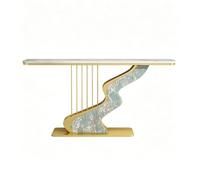 Consolle Moderne for Piccoli Spazi, Piano in Pietra e Base in Metallo | Tavolo da Ingresso Stretto, Accento Dietro i Tavolini del Divano, Mensola Sottile for Corridoio(Green,GOLD_80CM/31.5IN)