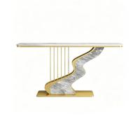 Consolle Moderne for Piccoli Spazi, Piano in Pietra e Base in Metallo | Tavolo da Ingresso Stretto, Accento Dietro i Tavolini del Divano, Mensola Sottile for Corridoio(Gray,GOLD_100CM/39.4IN)