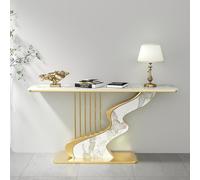 Consolle per divano, consolle per ingresso, moderno tavolo da ingresso, tavolo rettangolare glam con base geometrica in metallo, tavolo d'accento per ingresso, soggiorno, facile da montare (bianco)