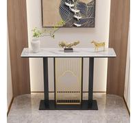 Consolle per divano, consolle per ingresso, struttura moderna della linea, rettangolare con accento stretto, tavolino moderno con decorazione dorata per soggiorno, corridoio, atrio, (nero)