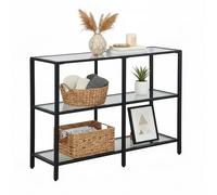 Consolle Relaxdays, HxLxP: 73 x 100 x 30 cm, Metallo, Vetro, consolle Stretta per Ingresso, Tavolo con 3 Ripiani, Nero